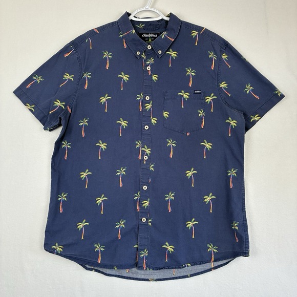 Chubbies The Palmera Short Sleeve Stretch Button Down Shirt Palm Tress Sz Large - Picture 1 of 7